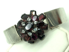 Bohemian Almandine Garnet Tiered Cluster Silver Belt Bangle Bracelet Antique