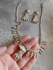 Vintage necklace earrings SET India style silver alloy not sterling lightweight