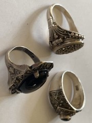 Vintage Sterling Silver 925 Marcasite Onyx Ring Lot ~ Compartment Ring ~ Deco ~