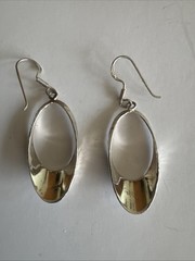 925 Sterling Silver Dangle Hoop Earrings Pierced Excellent Quality Vintage 1.5 “