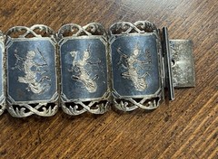 Vintage Siam Niello Sterling Silver Panel Bracelet Thailand 42 Grams