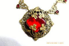 RARE ANTIQUE ART DECO CZECH RED CRYSTAL FILIGREE NECKLACE EARRINGS SET
