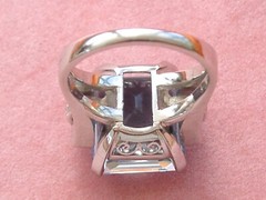 VINTAGE 12.75 ct AQUAMARINE .34ctw DIAMOND SHOULDERS PLATINUM COCKTAIL RING 1950