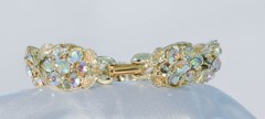 Stunning Vintage BSK Gold tone leaf and Aurora Borealis cluster stone bracelet