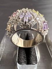925 Sterling Silver Multi-colored CZ Cocktail Dome Ring Size 6 US