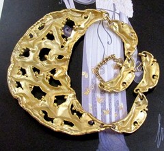 VTG Runway 70s Rare NAPIER Brutalist GP Modernist Bib Necklace “Molten Metal”