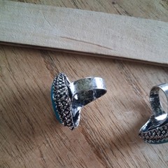 Vintage boho , adjustable faux turquoise ring. substantial weight
