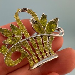 Vintage Flower Basket Brooch Pin Lot Silver Tone Green Resin Some Signed