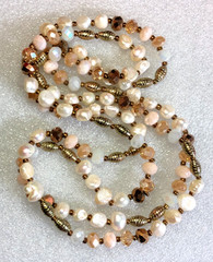 Cultured Freshwater Pearl Endless Strand Necklace Gold Bronze Crystal Beads 6018