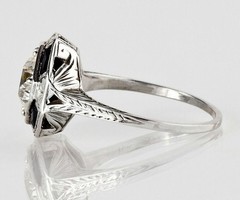 14K White Gold Over Lab Created Diamond 2CT Art Deco Sapphire Halo Vintage Ring