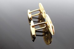 Vintage Gold Tone Red Blue Enamel LDO Initial Cufflinks Oval Textured Design