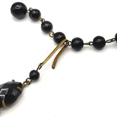 Black Glass Bead Necklace Double Strand West Germany Vintage 1950 1960s 16 Inch