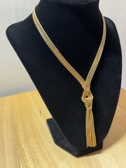 Vintage Napier Mesh Gold Plated Chain Lariat Tassel Fringe Chain Necklace