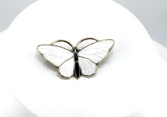 Vintage Norway Sterling silver butterfly pin brooch white enamel Aksel Holmsen
