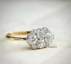 Art Deco 2Ct Round Cut Lab Created Diamond 14K Gold Over Engagement Bridal Ring