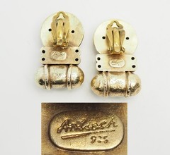 Vintage large geometry gold plated sterling silver clip on earrings by Antioch