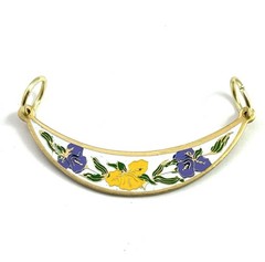 Vintage Pendant Enamel Flower Crescent Moon Jewelry Gold Plated Double Loop