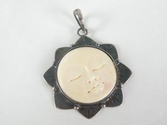 Vintage Sterling Silver 925 Large Carved Sun Moon Face Pendant