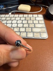 STERLING SILVER 925 Hematite Black Cabochon Ring Size 4, Vintage, 2g (#H)