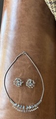 Vintsge demi-paruren Necklace & Clip Earrings Clear & Light Blue Rhinestones