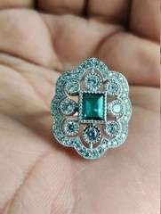 1.5CtArt Deco Style Lab Created Diamond & Emerald Wedding 14K White Gold FN Ring