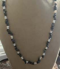 JTV Designer Hematite White Pearl Beaded 26” Necklace