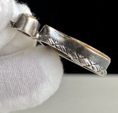 Ammonite Fossil Gemstone Bezel Set 1.75” Pendant 925 Sterling Silver 9.45g Vtg.