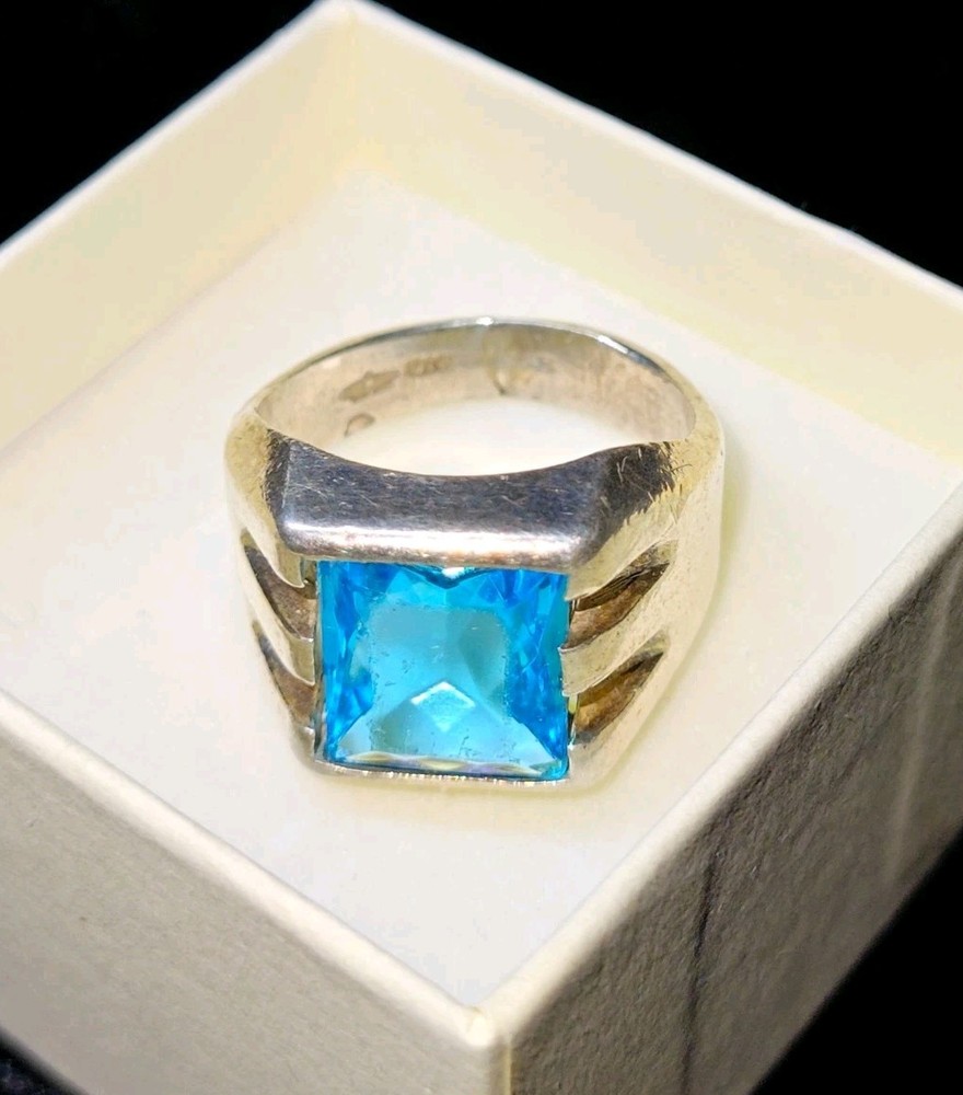 Vintage Southwestern Style Men’s Sterling Ring, Sz 8.75, Blue Stone, 9.5g