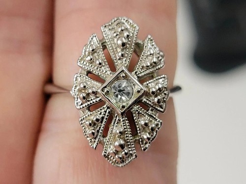 Art Deco Style Round Cut Lab Created Diamond 14k White Gold FN Wedding Ring