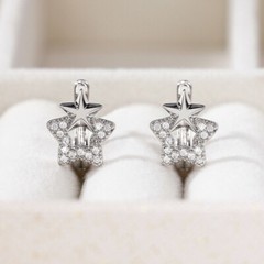 Star Huggie U-Hoop Girl’s Earrings 2.2 Ct Simulated Diamond 14K White Gold Over