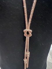New/Tag 24” Y Necklace of Rose Gold Tone Metallic Corded with Fine Metal Tassel