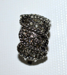 Vintage Silver Tone Clip On Half Moon Earrings with Small Rhinestones 1″