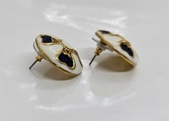 New Old Stock Vintage Revlon Pierced Earrings Blue White Enamel Floral Design 1″