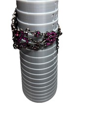 VTG VCLM Signed Articulated Cuff Bracelet Filigree Purple Rhinestone Goth