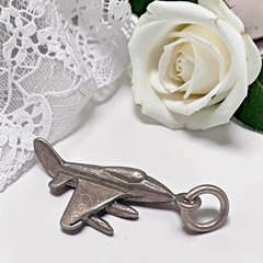 Vintage Military Fighter Jet Plane Aviation 925 Sterling Silver Charm, 1″