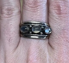 Vintage 3 Stone Triple Moonstone Oval Sterling Silver 925 Sz 9.75 Ring