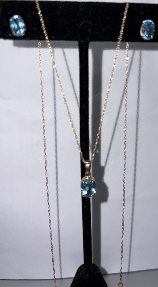 Vintage 10K Gold Blue Topaz Necklace And Matching Earrings So Pretty