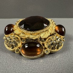 Vintage Brooch Pendant Brown Gold Tone Glass Rhinestone Statement Pin