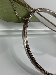 Vtg Sterling 925 Solid Silver Hinged Bangle 6.75″ Bracelet 5.2mm Signed TOB 6.8g