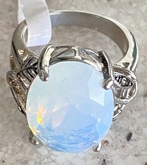 Vibrant Opalite Statement Cocktail Ring Vintage Style Oval Faceted Prong Size 6