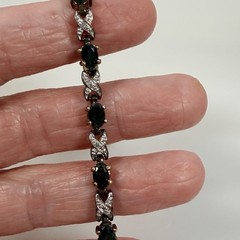 Vintage Sapphire Tennis Bracelet XO Sterling Silver 925 Gold Vermeil 6.5″ PAJ