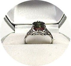 Pretty TOURMALINE Ring, Natural Bi-Color, Red Green – 14k White Gold Filigree