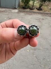 Vintage soviet earrings with Export stamp silver 925 with Nephritis USSR