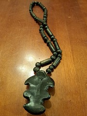 One Of A Kind Vintage Black Jade Stone Hand Carved Necklace And Pendant