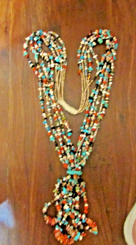 VTG. SW 5 STRAND BEADED NECKLACE W/JACKLAS, & SQUAW WRAP 23 ” LONG
