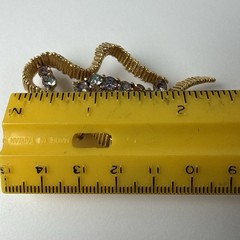 Vtg MCM Gold Tone AB Crystals Rhinestones Stylize Ribbon Textured Gold Tone 2.5”