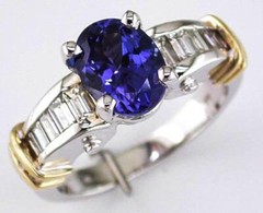 3.51CT DIAMOND & AAA TANZANITE 14KT 2 TONE GOLD OVAL & BAGUETTE ENGAGEMENT RING
