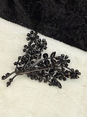 Vintage Austria Rhinestone Flower Brooch Blue Black Enamel READ