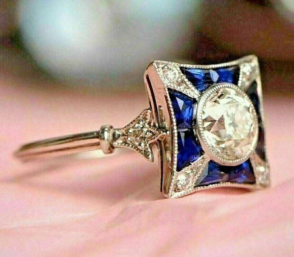 2Ct Art Deco Vintage Style Lab Created Diamond Engagement Ring 14K Gold Over Sil