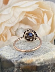 Antique Cornflower Sapphire Diamond 18k Ring